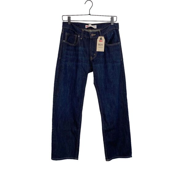 Levis 505 Regular Fit Extra Room in Thigh Size 18 Dark Wash Straight Leg Jeans - Picture 1 of 11
